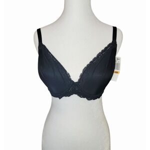 NWT Paramour Black Lace‎ Trim Bra 32DD Underwire Unlined Full Coverage